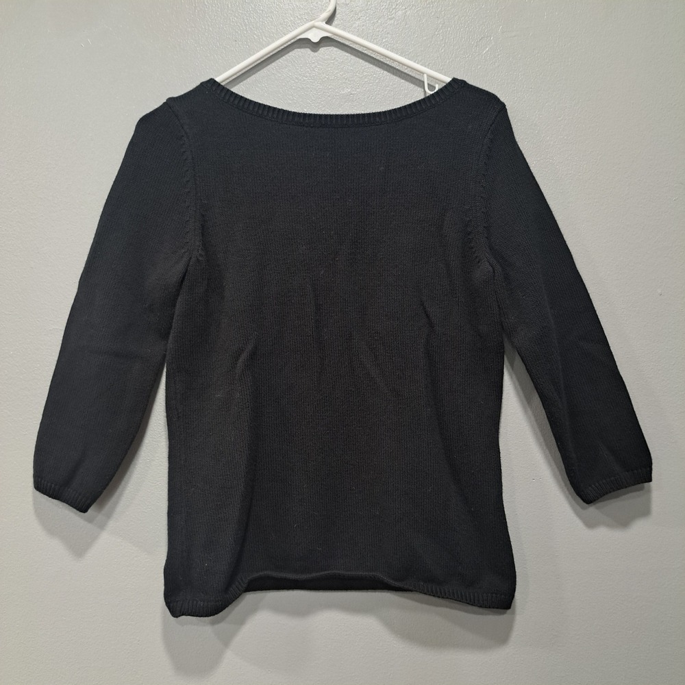 Talbots Womens Black Boat Neck 3/4 Sleeve Cotton Blend Knit Sweater Small